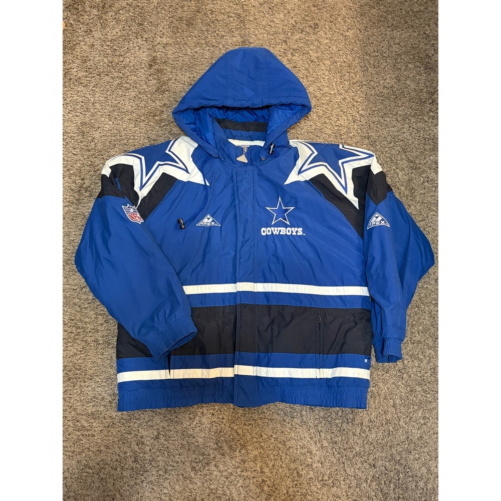 Vintage Dallas Cowboys Apex One NFL Pro Line Puffer Jacket Blue Large 90s Hooded